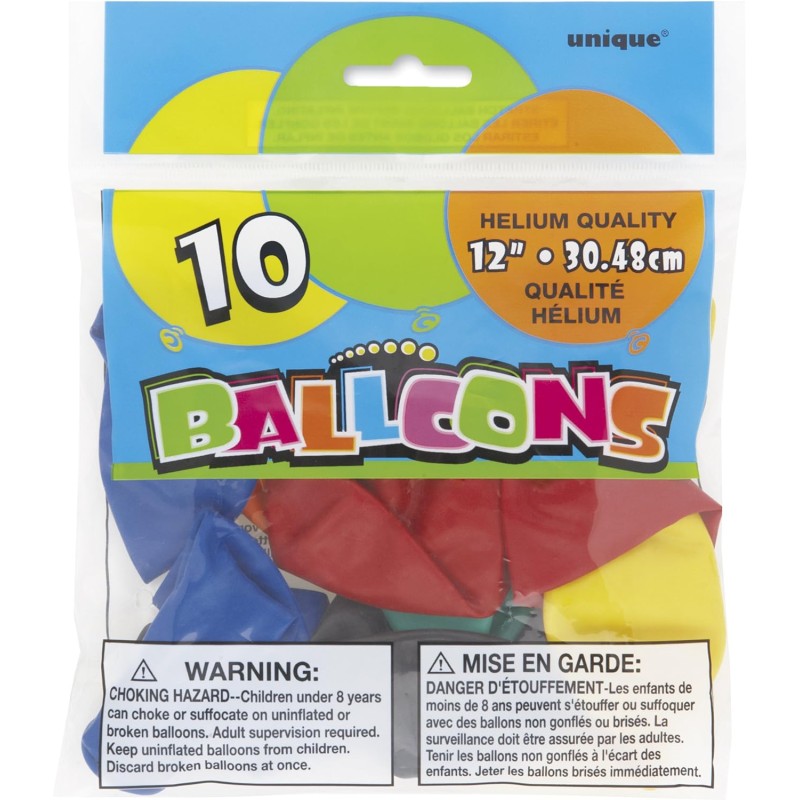 Unique Party - 54503 - Ballons Gonflables - Latex - 30 cm - Coloris Aléatoire