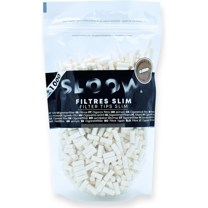 SLOOW Lot de 1000 Filtres Cigarettes Slim, Ø 6 x 15mm, Filtration Optimale, Préservation des Saveurs